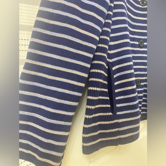Coldwater Creek Striped Sweater Blazer Button Down Pocket Cotton Size Large - Picture 14 of 16